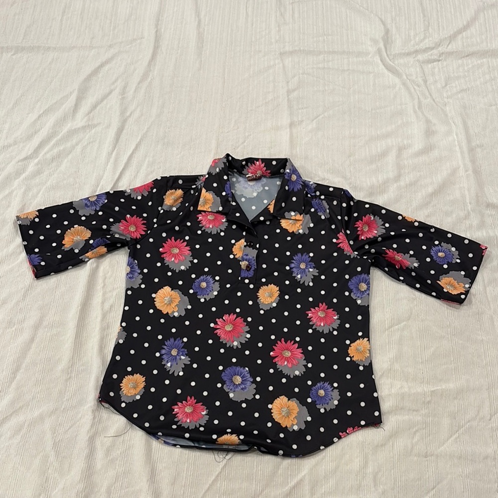 Vintage Floral Polka Dot Polo Shirt